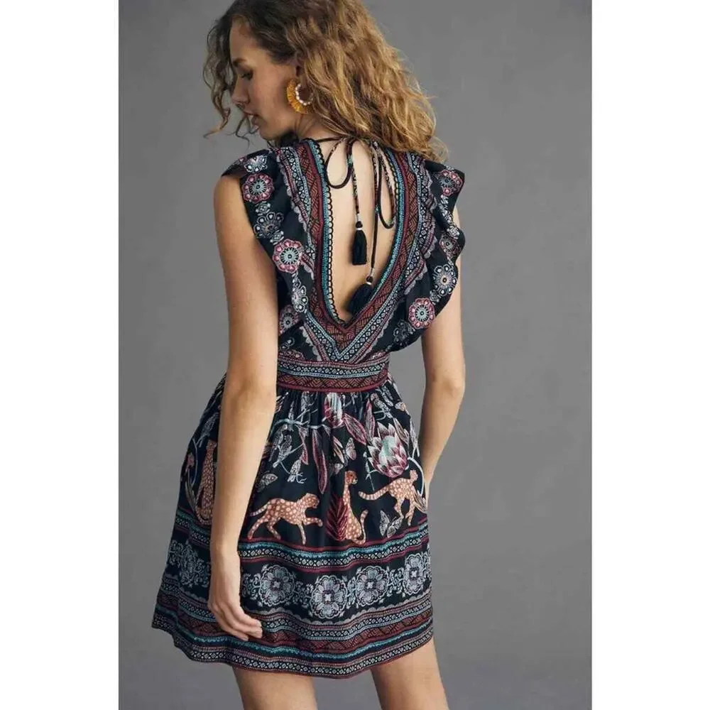 Anthropologie Vneck Plunge Leopard Butterfly Dress - Picture 4 of 13